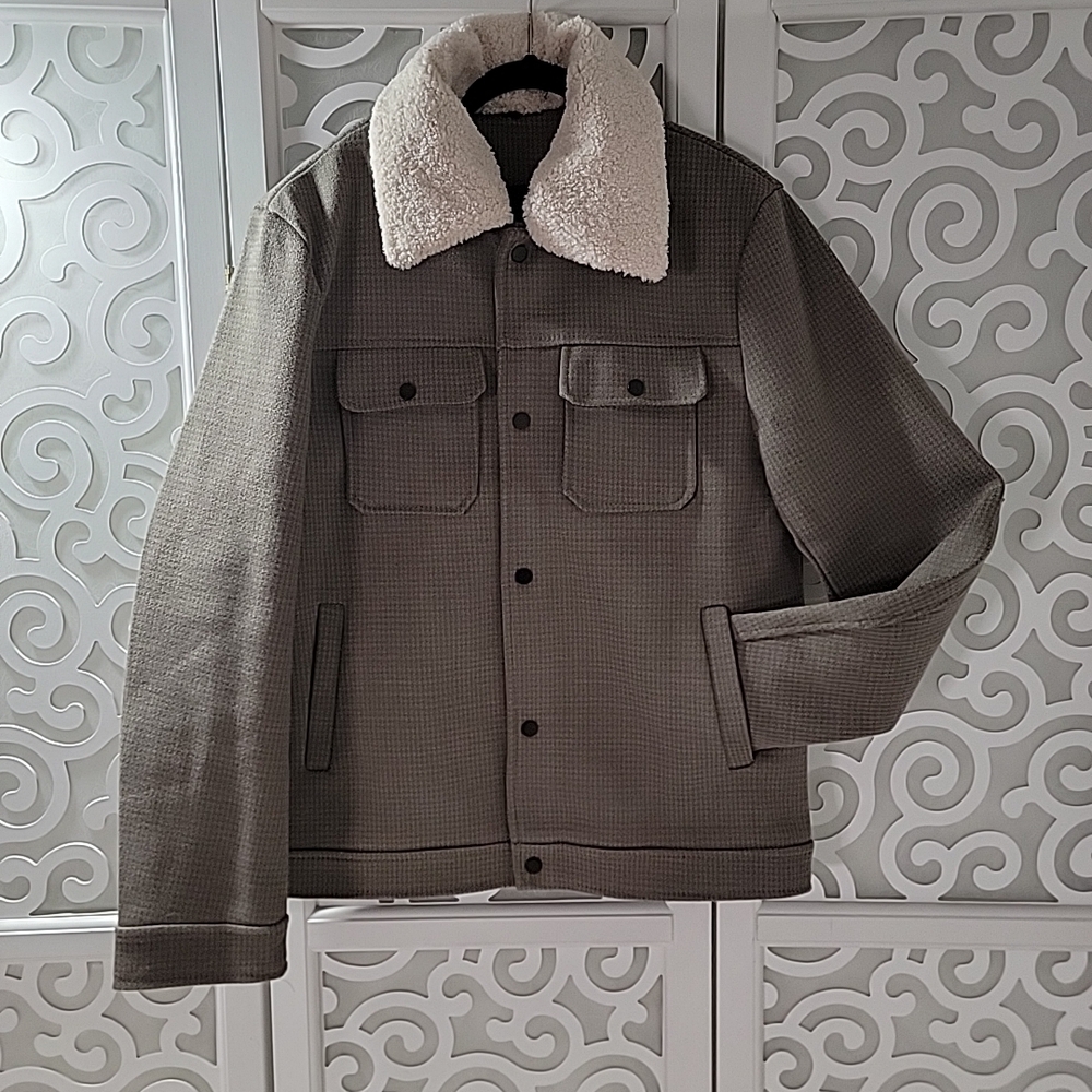 men's jacket Collection B Tan with Cream Sherpa Collar